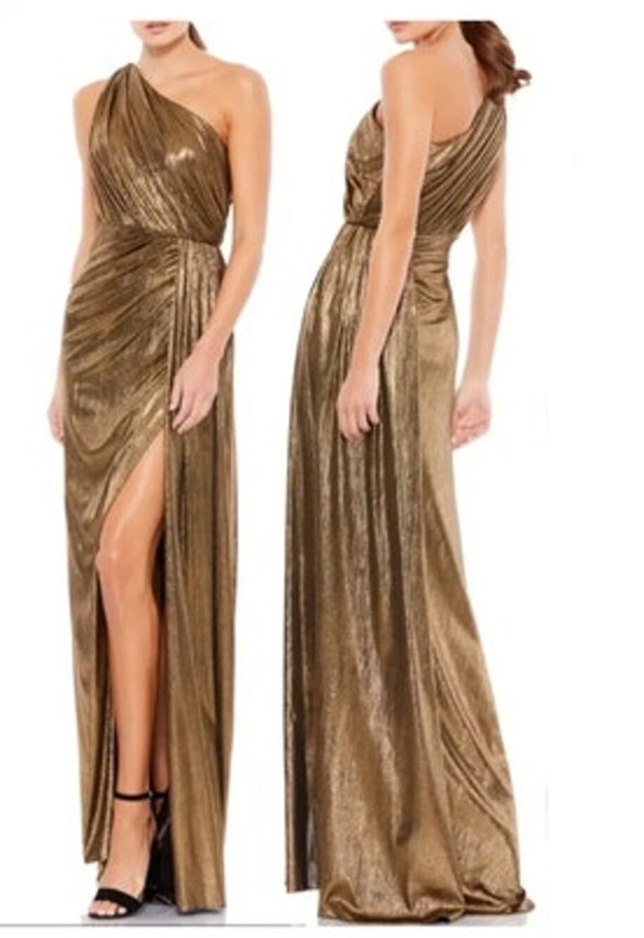 Ieena For Mac Duggal 26537 Dress One Shoulder Gold Metallic NWT 6